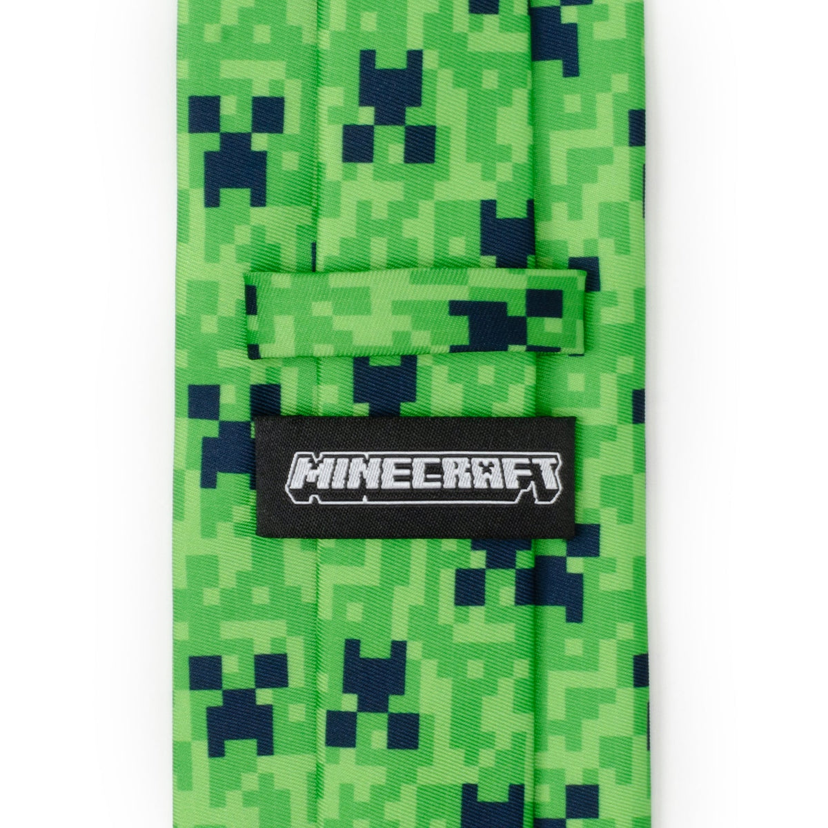 Green pixel camouflage necktie with Minecraft logo patch on the front