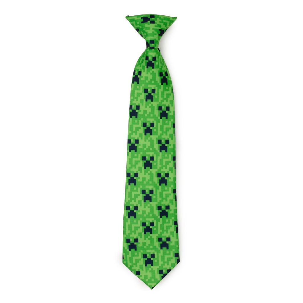 Green pixel camouflage necktie with pointed tip, full view