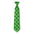 Green boys' tie with pixel creeper pattern, pointed ends