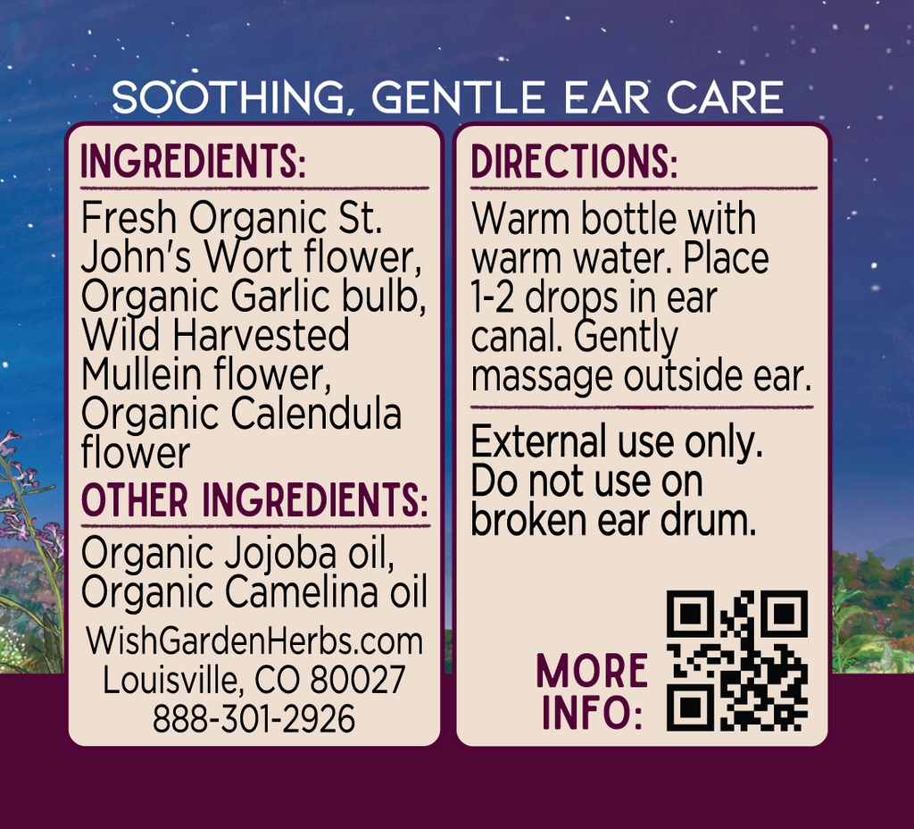 Ingredients and directions label for gentle ear care, external use only