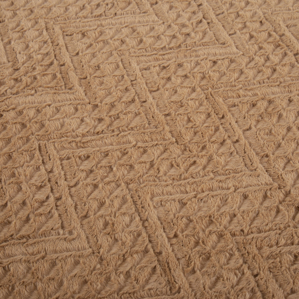 Caramel brown faux fur throw blanket with embossed chevron pattern