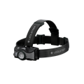 Black LEDLENSER headlamp with perforated strap and front spotlight