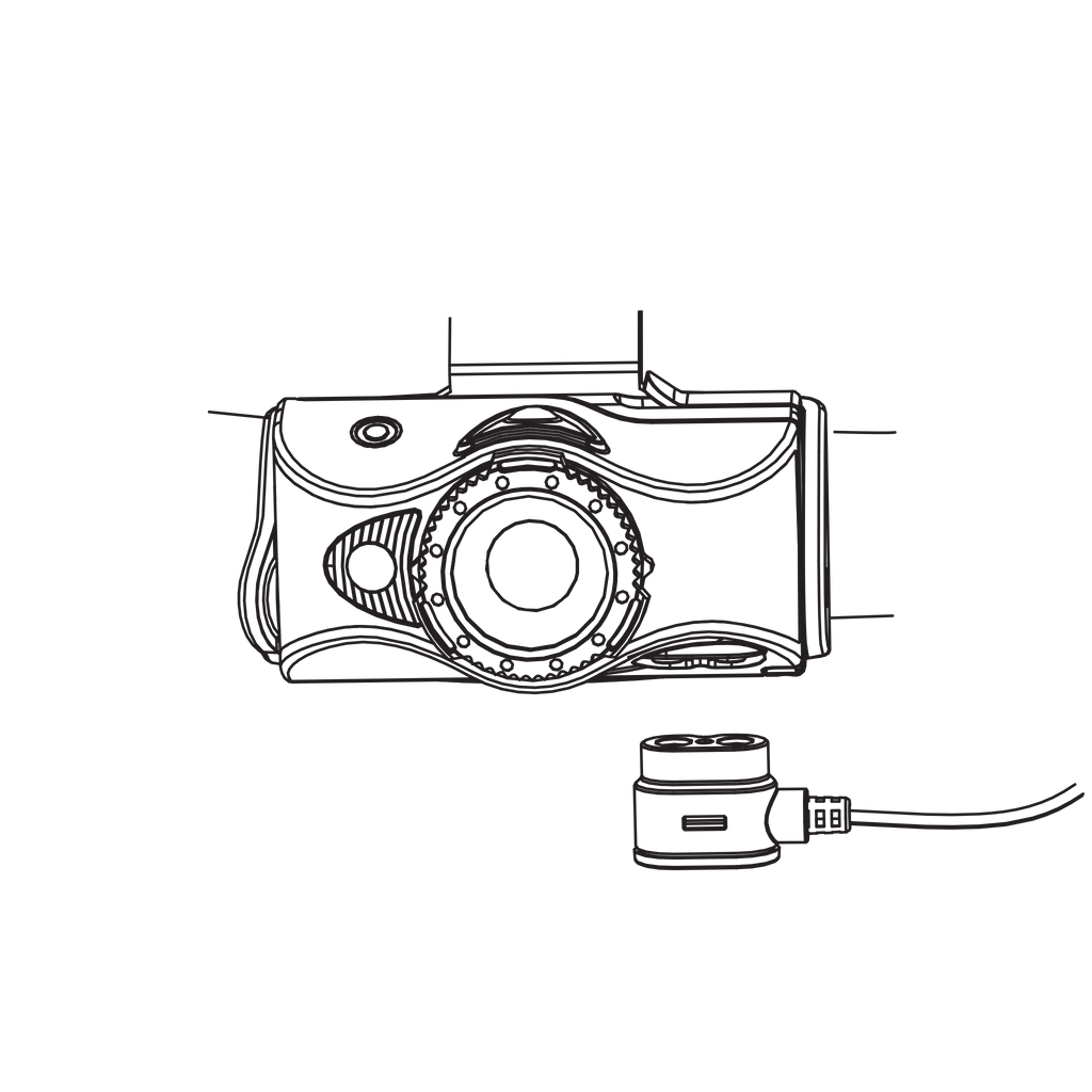 Black headlamp line icon with circular lens and adjustable strap