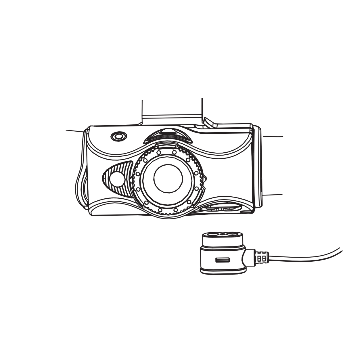 Black headlamp line icon with circular lens and adjustable strap