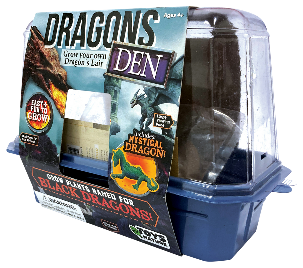 Dragon's Den terrarium kit with clear dome and illustrated product sleeve