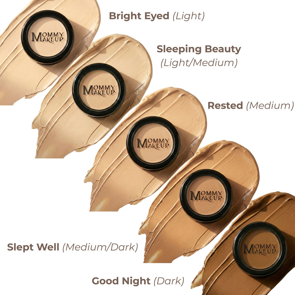 Assorted concealer compacts with beige cream swatches for different tones