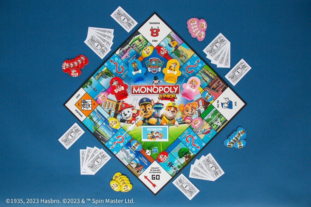 Paw Patrol-themed Monopoly Junior board with cash and game cards