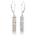 Sterling silver rectangle drop earrings with gold-tone leaf and orange enamel accents
