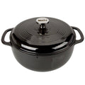 Black enamel cast iron round Dutch oven with lid and side handles