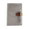B5 everything notebook, gray fabric cover with brown pen holder and pen