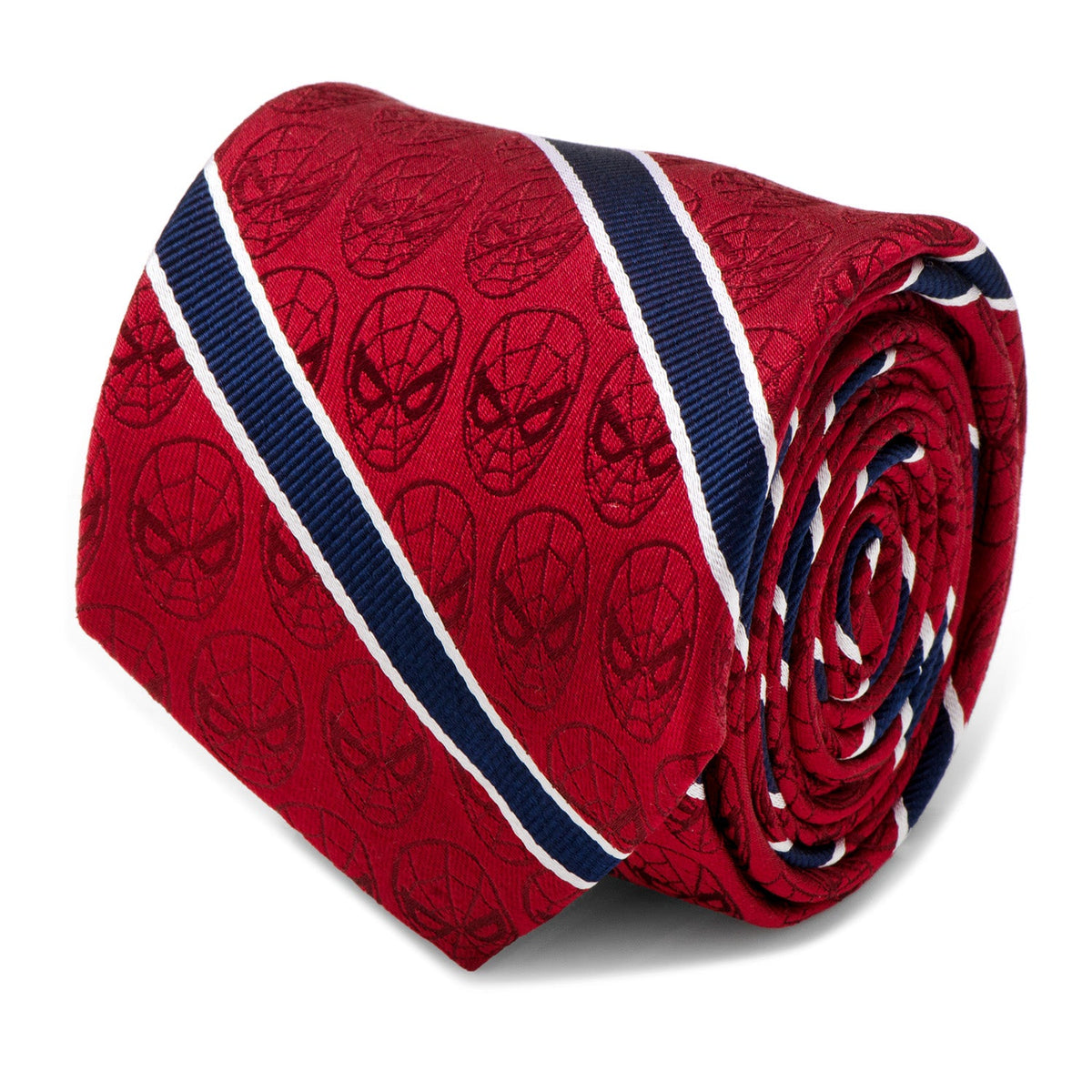 Men's Spider-Man striped tie in red with navy and white diagonal stripes