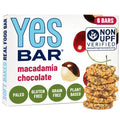 Macadamia chocolate snack bar six-pack box with granola-style bars and brand labeling