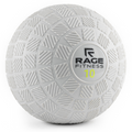Grey slam ball with textured tread and RAGE FITNESS logo, size 10.