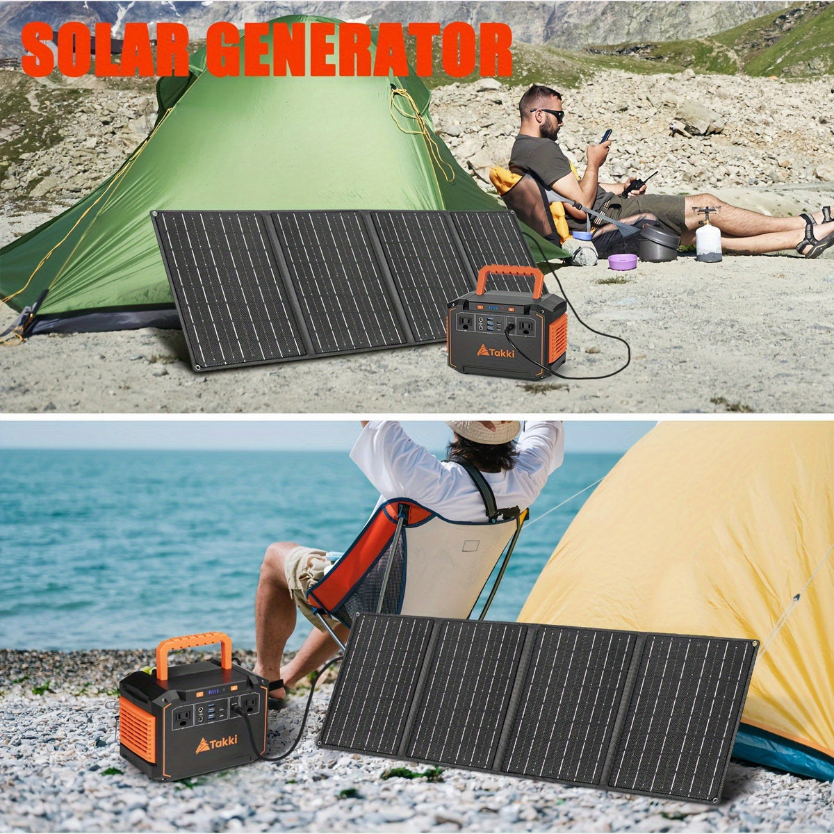 Portable power station connected to foldable solar panel with charging cable