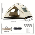 3-4 person instant pop-up camping tent with beige canopy and dark base, multiple mesh windows