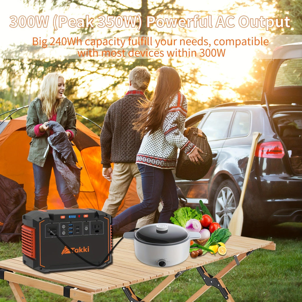 Portable power station with foldable solar panel, front panel controls and ports