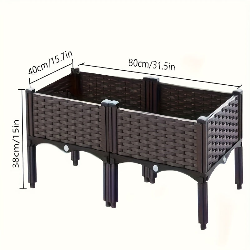 Raised garden bed planter box with hinged panels and four leveling feet