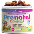 Prenatal dog vitamins supplement jar with lid, showing chicken-flavored soft chews