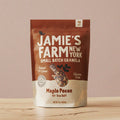 Maple pecan granola bag with sea salt, white pouch with red top and logo