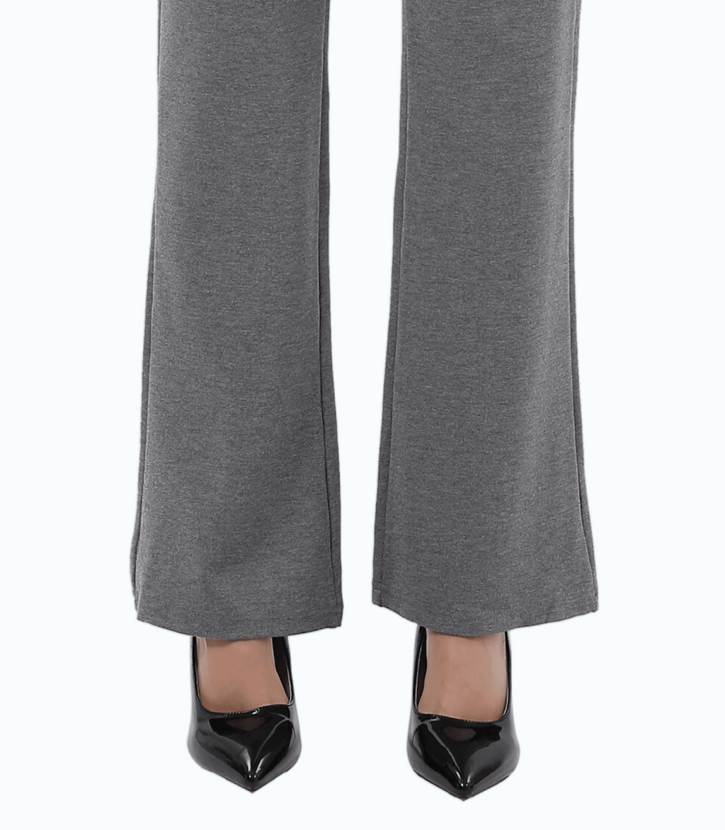Maternity trouser pants, gray bootcut silhouette with flared hems