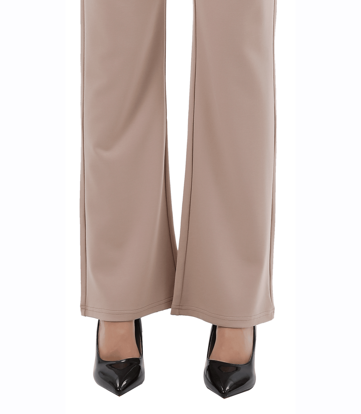 Maternity trouser pants in beige with straight legs and split hem at ankle