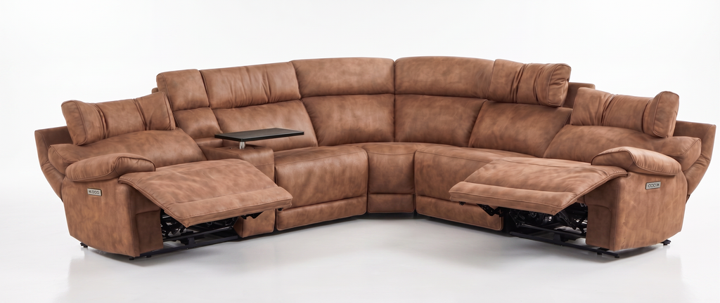 Mocha brown 6-piece sectional power recliner with two chaise extensions