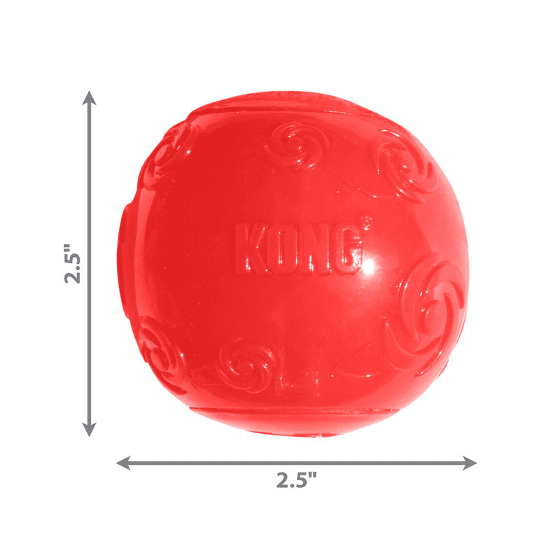 Red rubber chew ball with KONG embossed, 2.5 in size shown