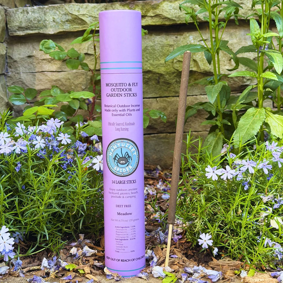 Meadow outdoor garden incense sticks tube, purple cylinder with one incense stick