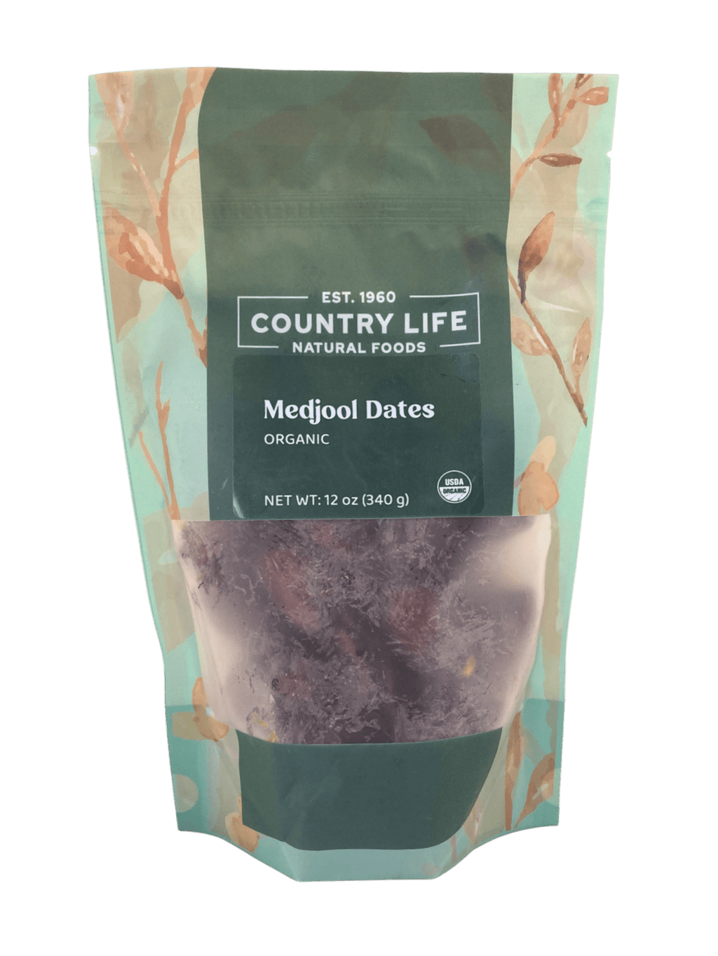 Organic Medjool dates pouch, front view with dark date filling