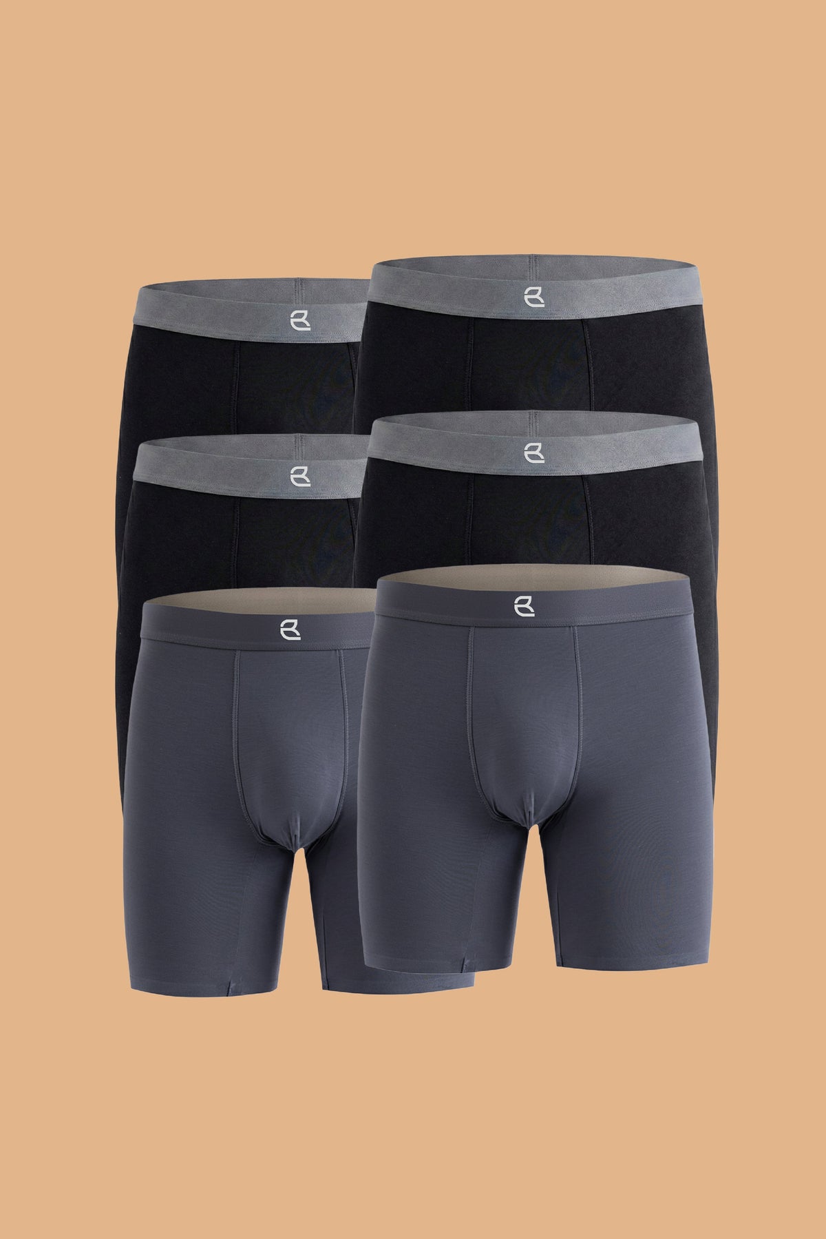 Men's seamless long boxer briefs, 6-pack in black and slate blue