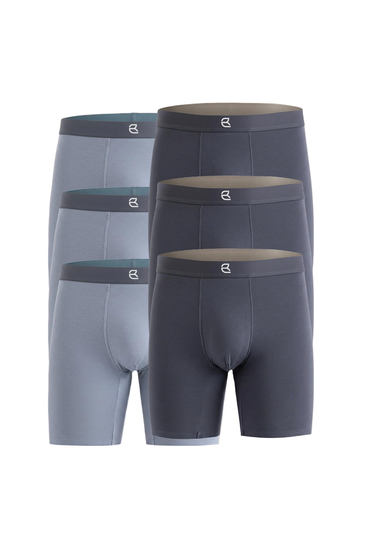 6-pack men’s seamless long boxer briefs in mixed blue-gray and black