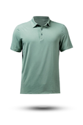 Men's recovery polo shirt in low-light olive, short sleeves, buttoned placket, collar.