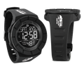 Black digital sport watch with chrono-timer display and rugged strap