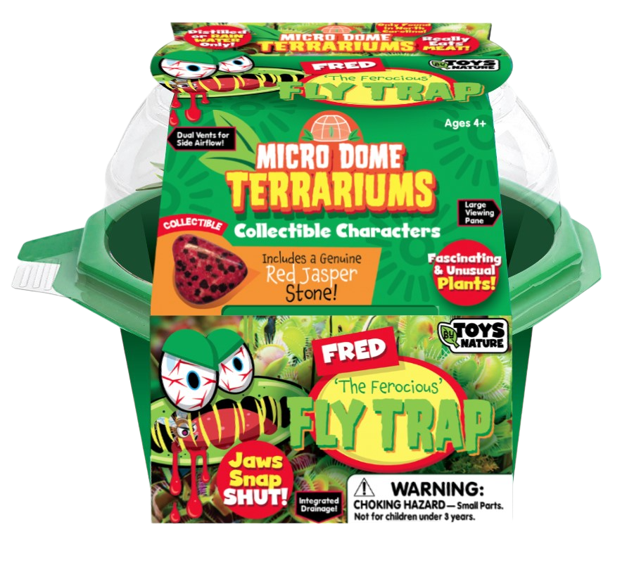 Fred 'The Ferocious' Flytrap micro dome terrarium kit in printed packaging