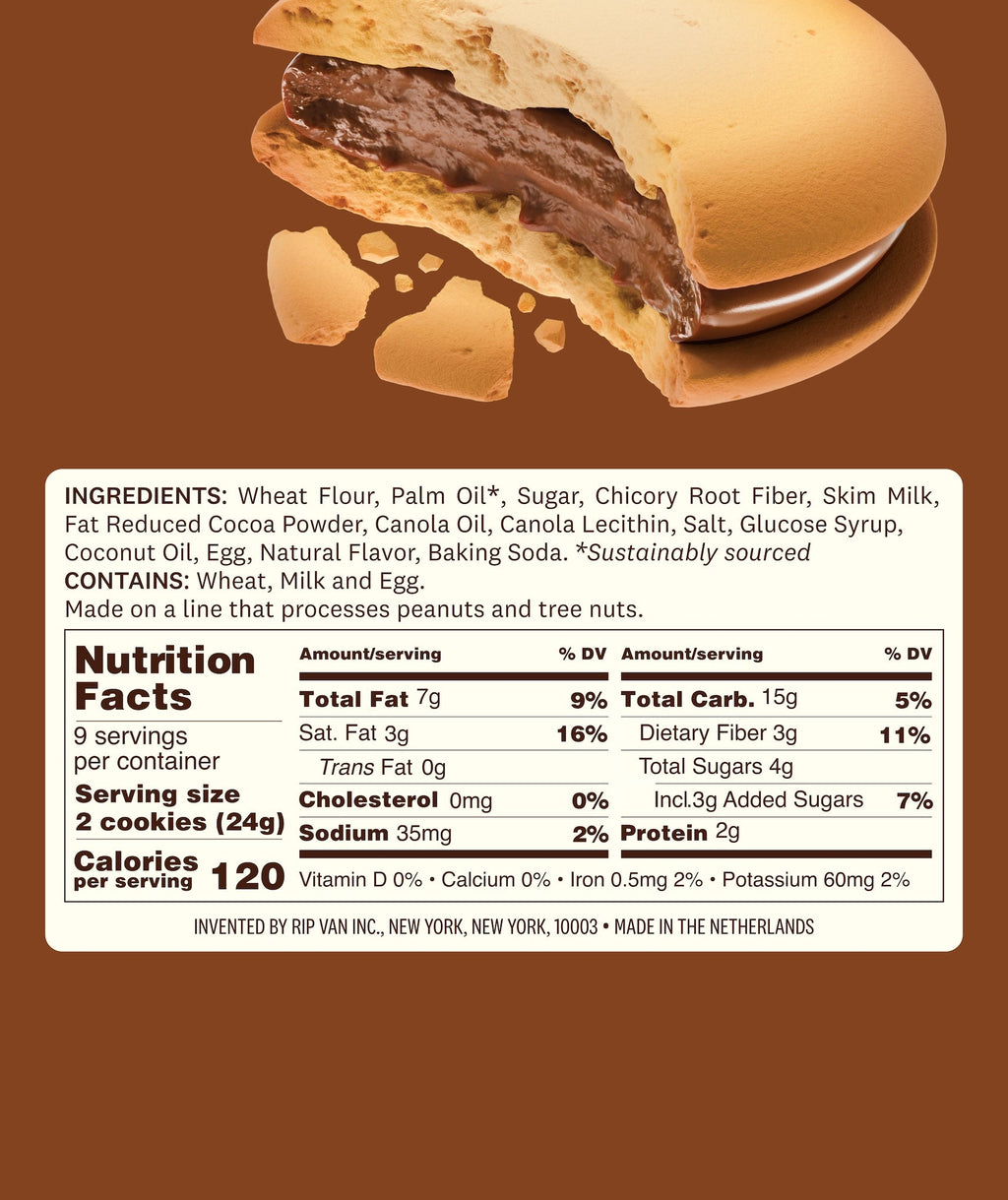 Milk choco fudge wrapper Nutrition Facts and Ingredients panel with allergens info