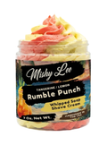 Whipped soap and shave cream jar with tangerine and lemon swirl soap topping