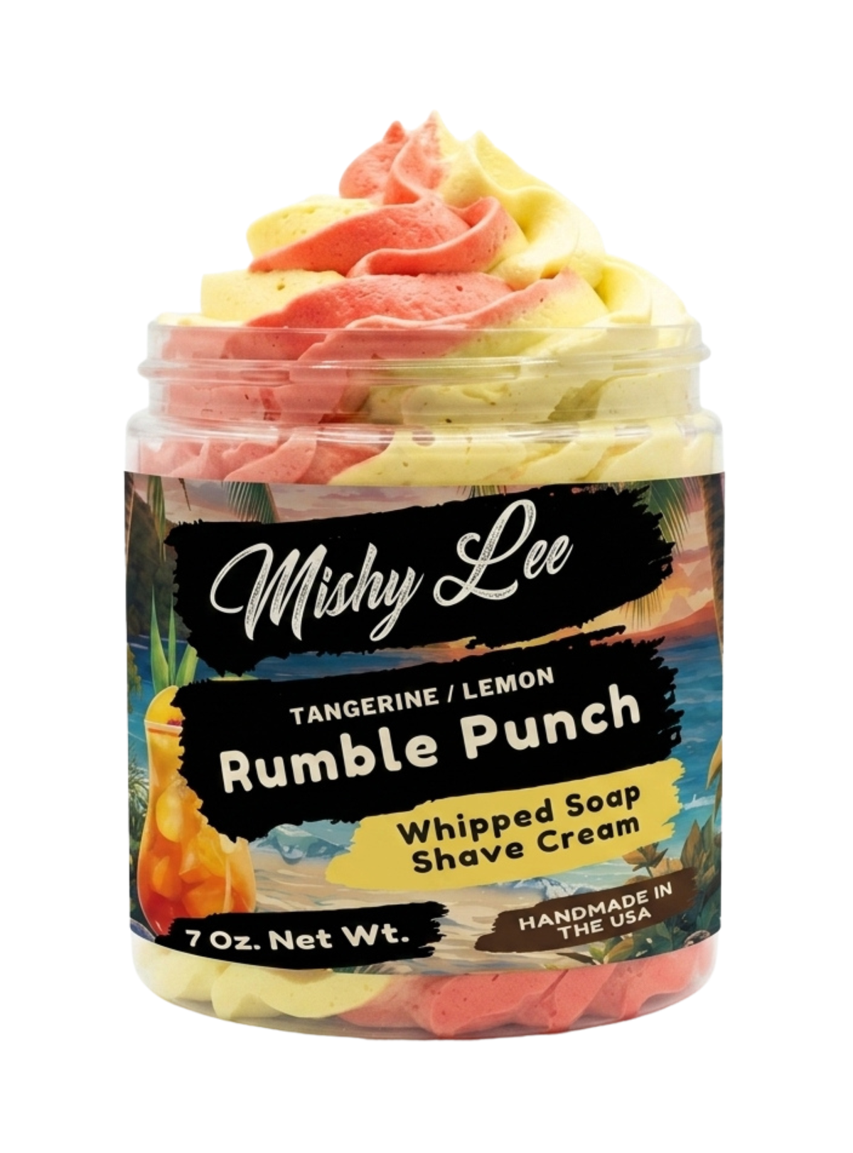 Whipped soap and shave cream jar with tangerine and lemon swirl soap topping