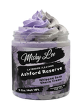 Purple and gray whipped soap/shave cream jar, lavender-leather scent, 7 oz