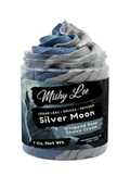 Mushy Lee Silver Moon whipped soap and shave cream in clear-lid plastic jar