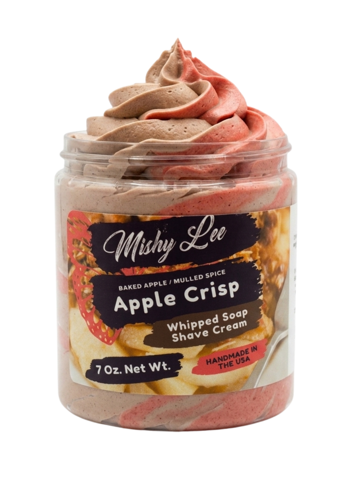 Whipped soap and shave cream jar with pink and brown swirl topping
