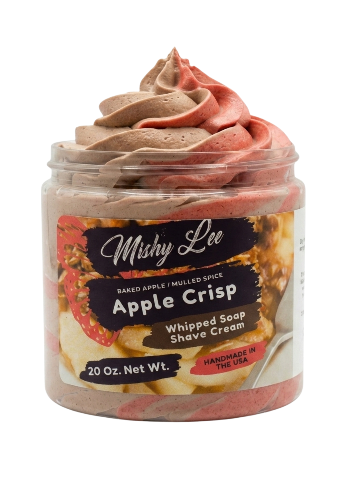 Whipped soap and shave cream jar, clear container with pink and tan swirls