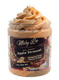 Whipped soap and shave cream jar with beige apple streusel swirl top