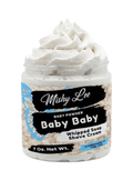Baby whipped soap and shave cream jar with white swirl and Mishy Lee Baby Baby label
