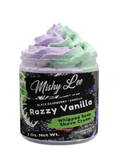 Whipped soap and shave cream jar with purple and mint green swirl top