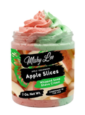 Whipped soap and shave cream jar with pink and green swirl topping, label front visible
