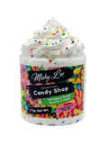 Mishy Lee Candy Shop whipped soap shave cream in clear jar with colorful sprinkles