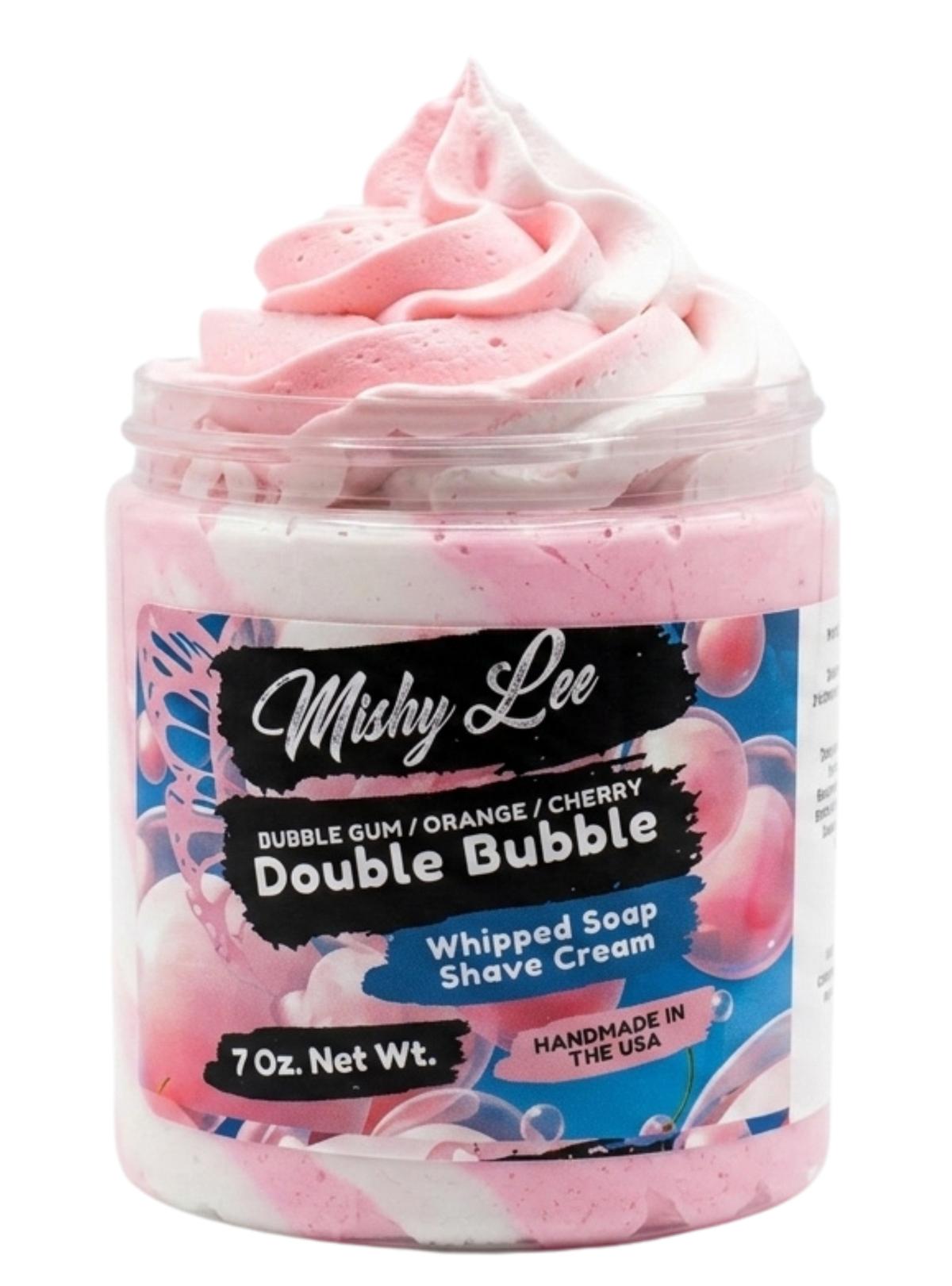 Whipped soap and shave cream jar with pink and white swirl topping