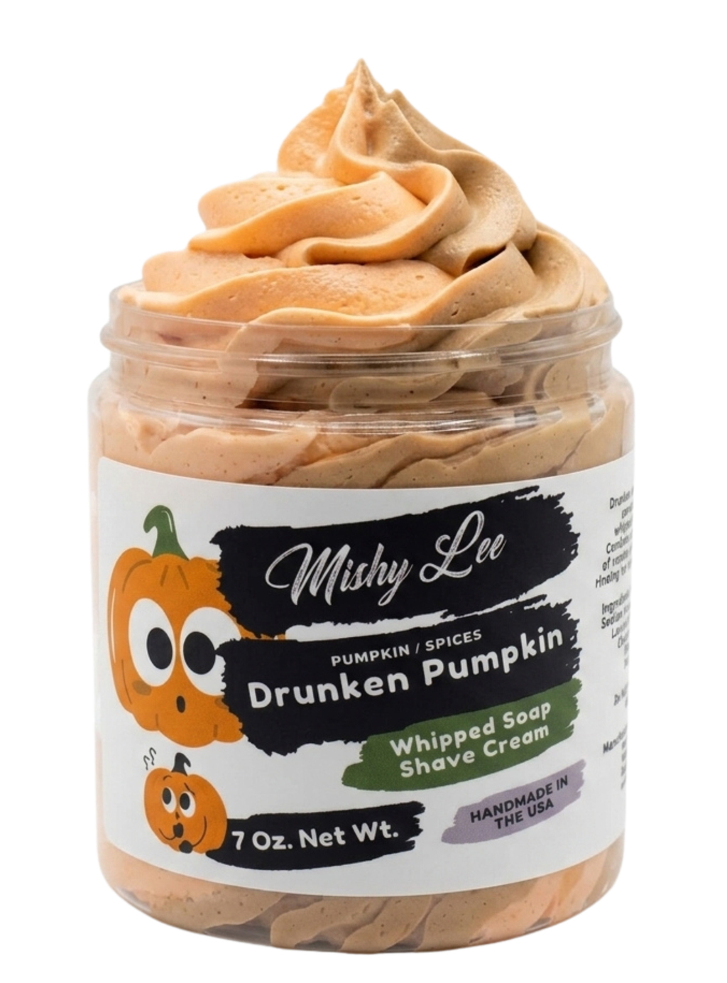 Whipped pumpkin soap and shave cream in a clear jar with orange swirled top