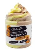 Whipped soap and shave cream jar with swirled yellow and beige top