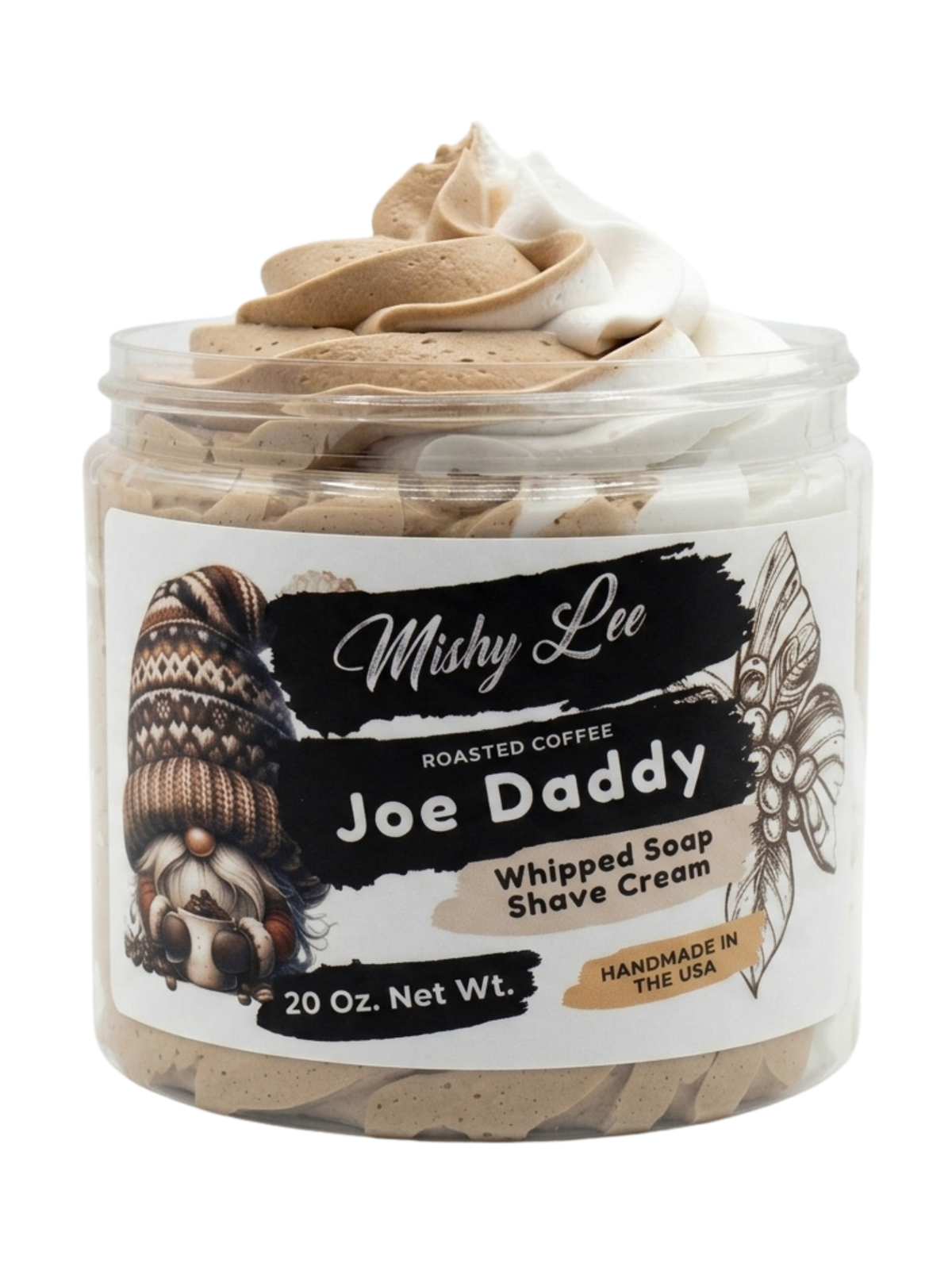 Large whipped soap and shave cream jar with beige and white swirls, 20 oz net wt